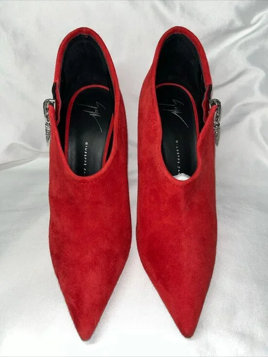 Giuseppe Zanotti Red Suede Leather High Heel Shoes Ankle Booties - Picture 2 of 8